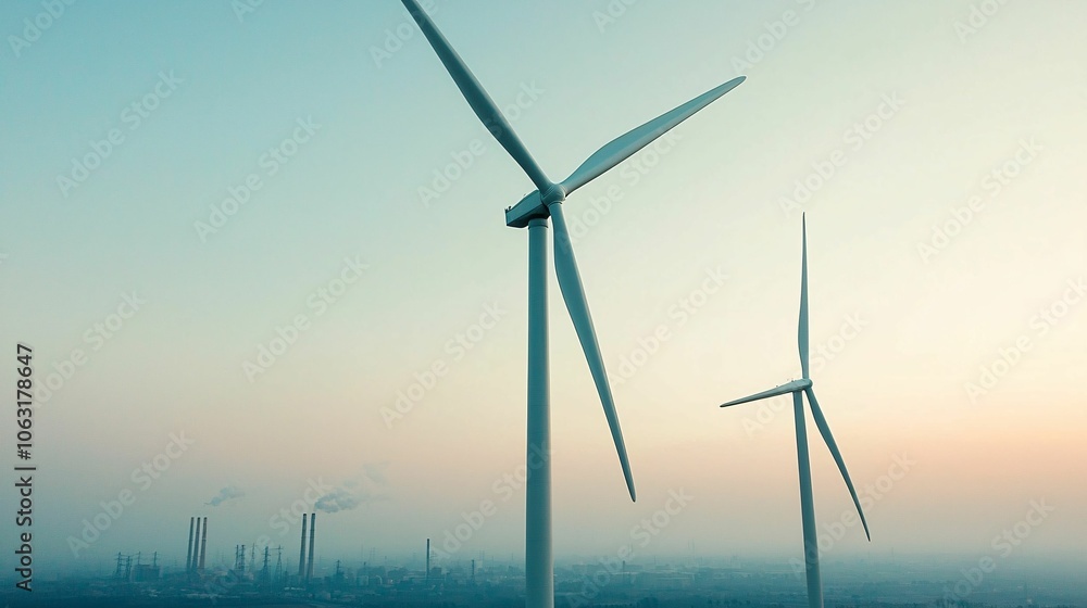 Fototapeta premium A serene landscape featuring wind turbines against a clear sky, representing renewable energy and sustainable practices.
