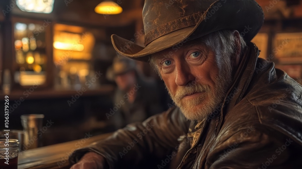 Obraz premium An engaging scene of a cowboy with sparkling blue eyes,