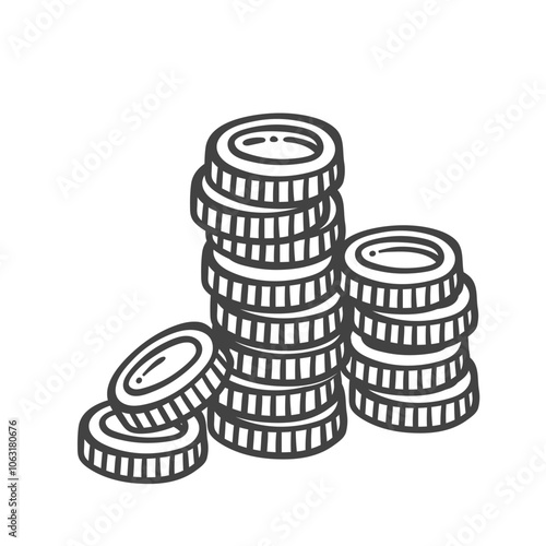 Gold coins stacks line icon. Outline hand drawn currency pile, vintage element of treasure, financial growth. Money, success jackpot, bonus mascot, cash coins and tokens pile icon vector illustration