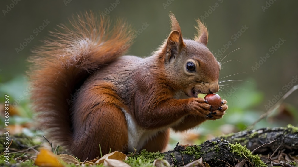 Golden Moments: A Red Squirrel and Its Acorn in Sunlight Golden Moments: A Red Squirrel and Its Acorn in Sunlight