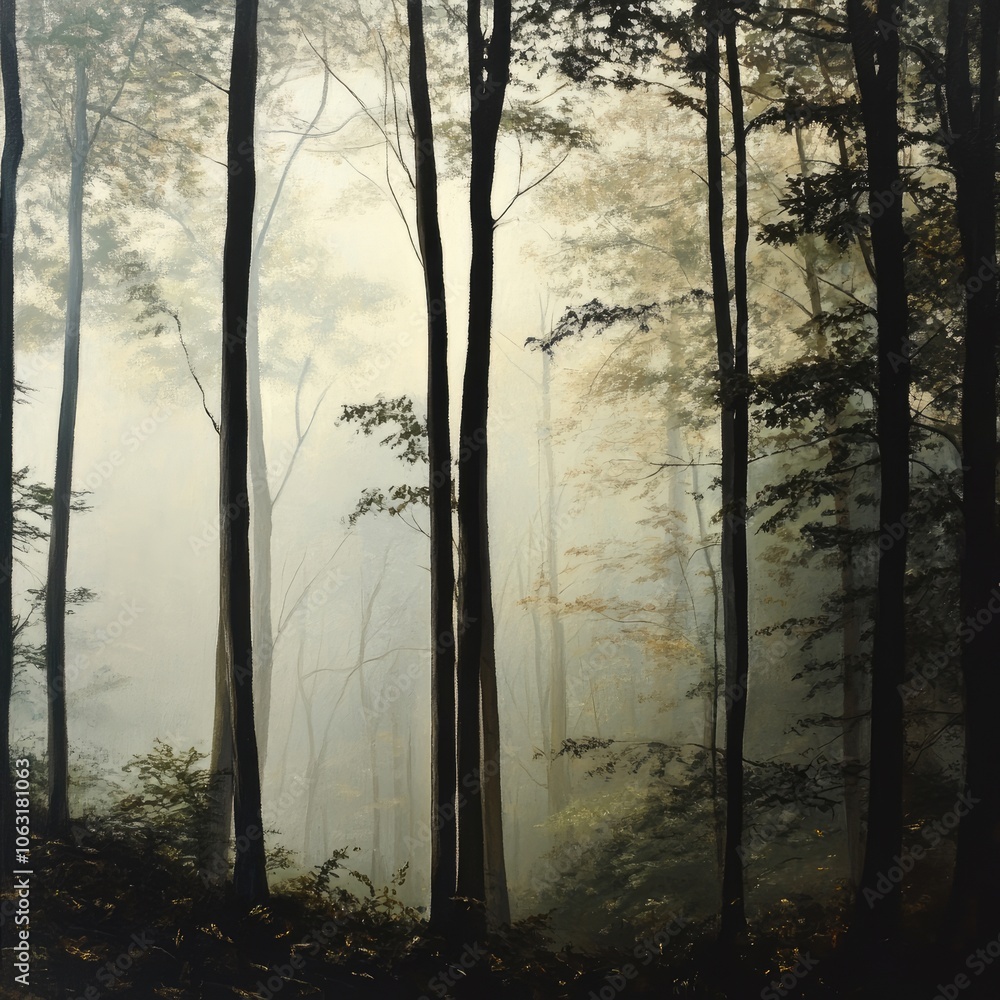 Obraz premium Foggy mornings in dense woodlands