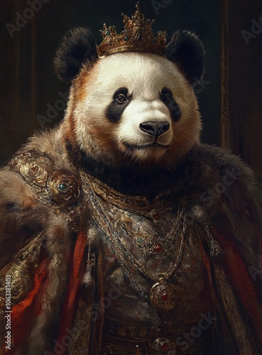 Regal Panda Dressed in Ornate Royal Attire 