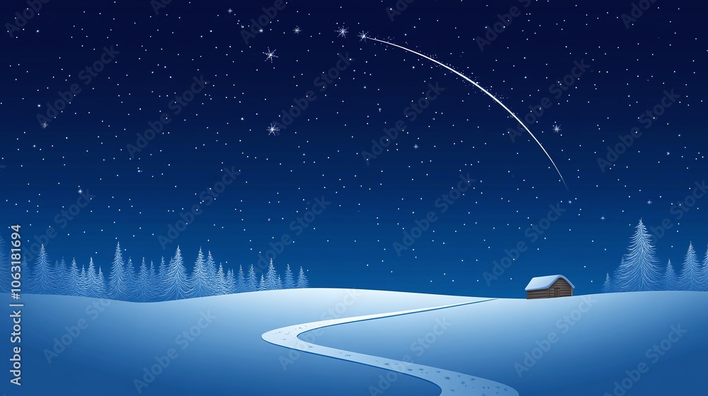 Fototapeta premium Winter Landscape with Stars and Winding Pathway
