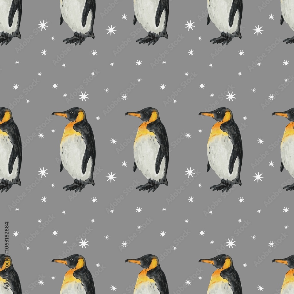 Fototapeta premium penguin watercolor background, penguin watercolor pattern, winter patterns, winter seamless pattern, animal pattern, animal watercolor patterns, winter,penguon paper,winter patterns