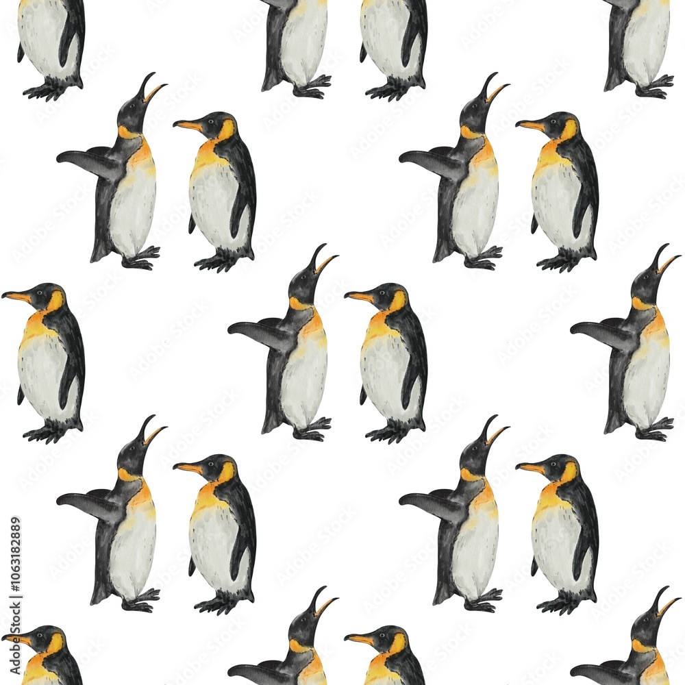 Fototapeta premium penguin watercolor background, penguin watercolor pattern, winter patterns, winter seamless pattern, animal pattern, animal watercolor patterns, winter,penguon paper,winter patterns