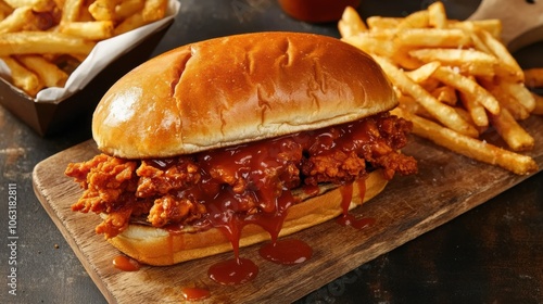 Wallpaper Mural An overhead view of a Popeyes sandwich on a wooden cutting board, Torontodigital.ca