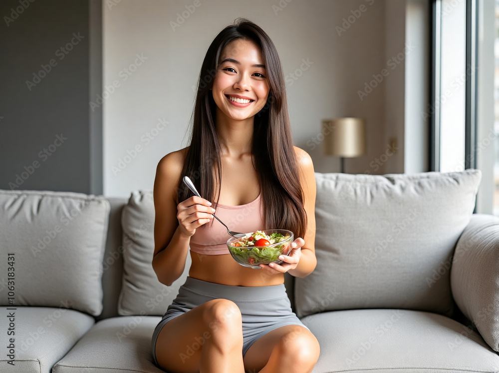 In the image, a woman is depicted embracing a balanced diet for athletes, with low carb and nutrient-rich foods to aid in muscle recovery and health maintenance. In the image, a woman is depicted embracing a balanced diet for athletes, with low carb and nutrient-rich foods to aid in muscle recovery and health maintenance.