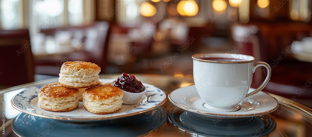 Cup of Coffee with Biscuits and Jam in a Quaint Café Setting, Perfect for Morning Relaxation, High Quality Elegant Image Cup of Coffee with Biscuits and Jam in a Quaint Café Setting, Perfect for Morning Relaxation, High Quality Elegant Image