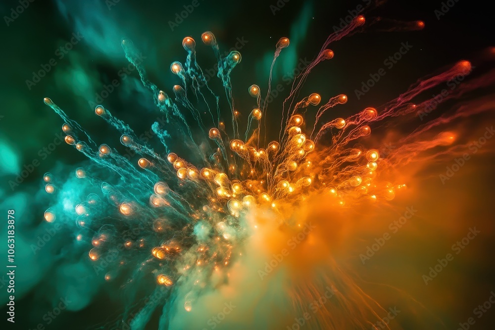 Fototapeta premium A fireworks display lighting up the night sky with bursts of bright colors.