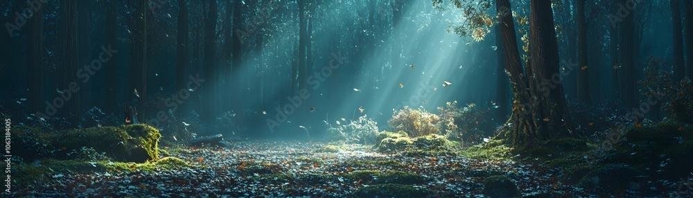 Sunbeams Pierce a Mystical Forest Floor Sunbeams Pierce a Mystical Forest Floor