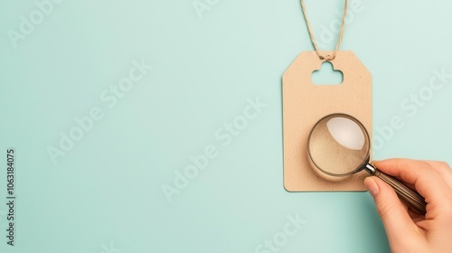 Hand holding magnifying glass over price tag, searching for real value, detailed comparison