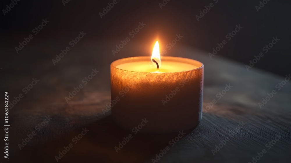 A Single Lit Candle on a Wooden Surface in a Dark Room A Single Lit Candle on a Wooden Surface in a Dark Room
