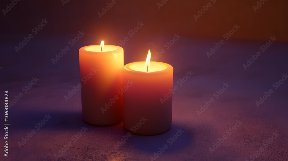 Two Lit Candles on a Purple Surface Two Lit Candles on a Purple Surface