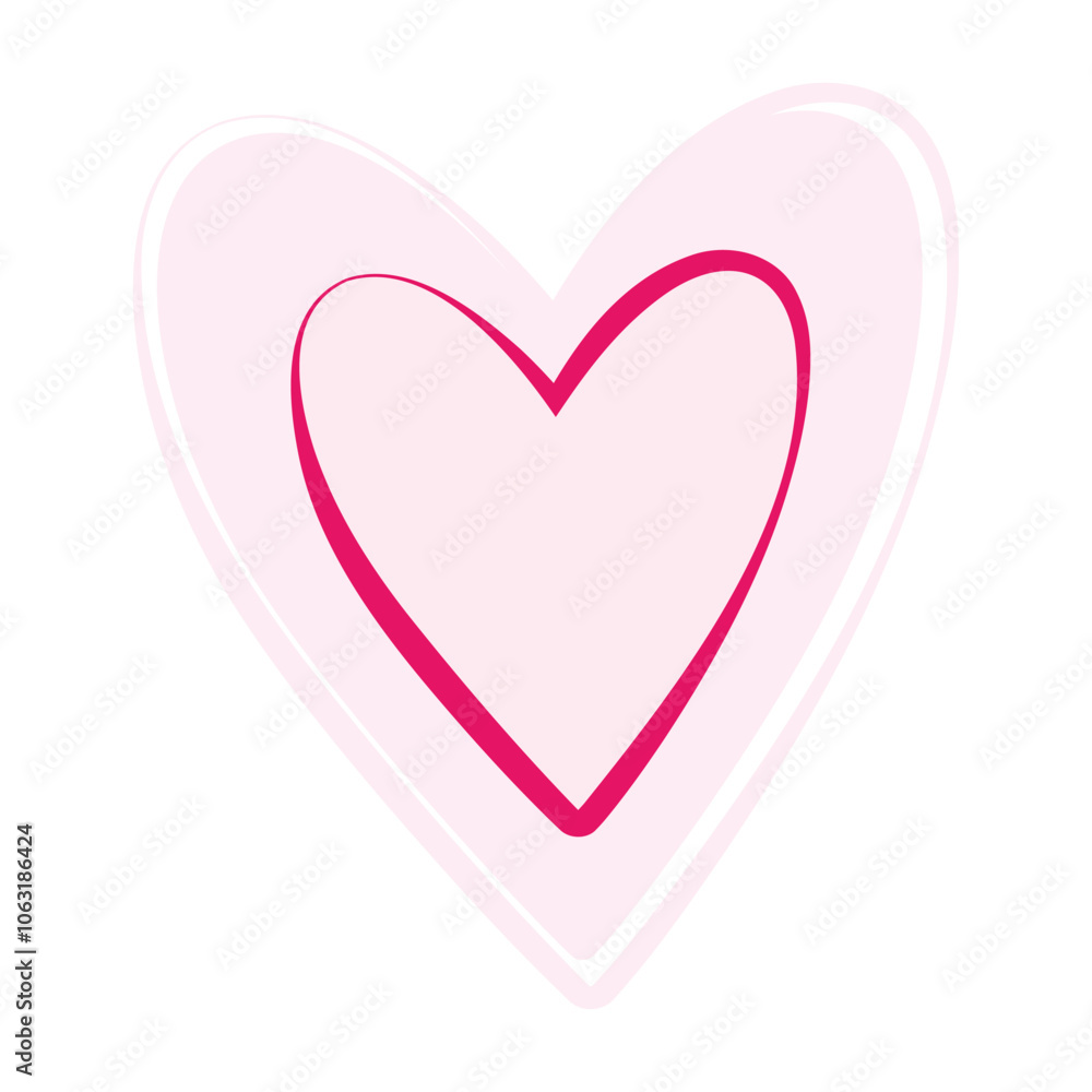 Heart with decorative hand drawn stroke inside and outside. St Valentines Day Symbol in trendy pink Heart with decorative hand drawn stroke inside and outside. St Valentines Day Symbol in trendy pink
