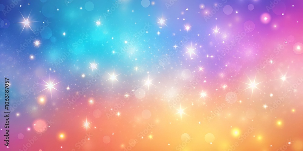 Fototapeta premium Pastel Rainbow Starry Sky with Glowing Bokeh, Fantasy, Background, Sky