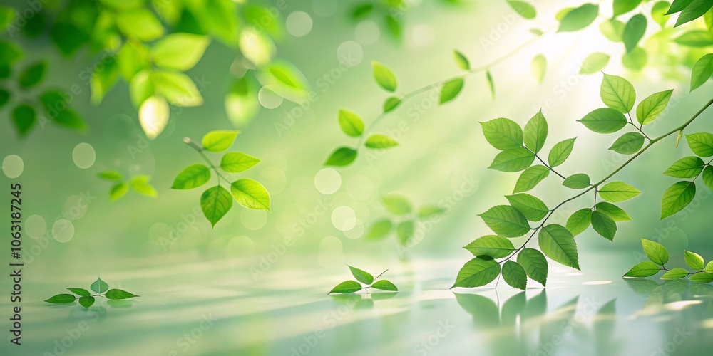 Obraz premium Sunlight Filtering Through Green Leaves with Bokeh Background, nature, greenery, bokeh