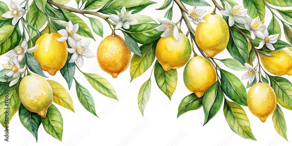 Watercolor Lemon Tree Branch with Fruit and Blossoms, Lemon Tree, Citrus, Watercolor , , Watercolor Lemon Tree Branch with Fruit and Blossoms, Lemon Tree, Citrus, Watercolor , ,