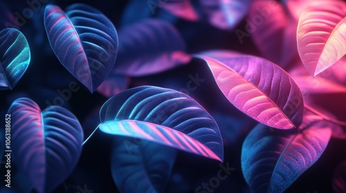 Digital leaf patterns that combine dark tones and neon light effects, creating a lively and energetic feel.