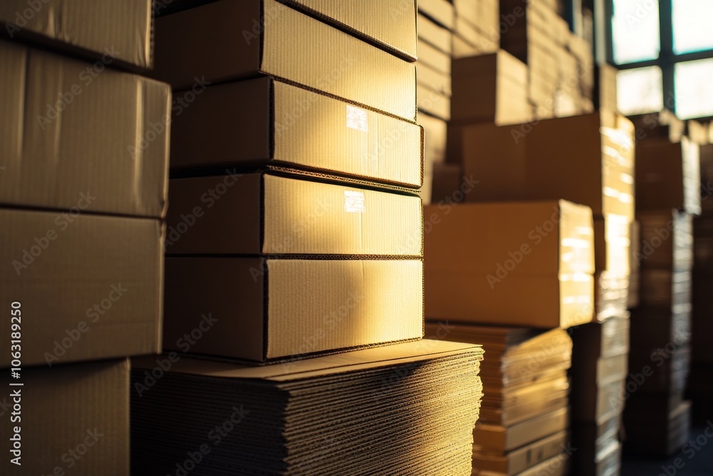 Stacked Cardboard Boxes in a Warehouse Stacked Cardboard Boxes in a Warehouse