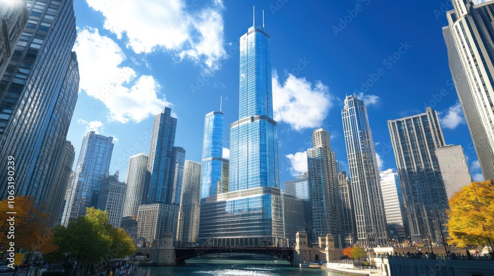 Obraz premium Innovative City Skyline: Capture a dynamic skyline featuring