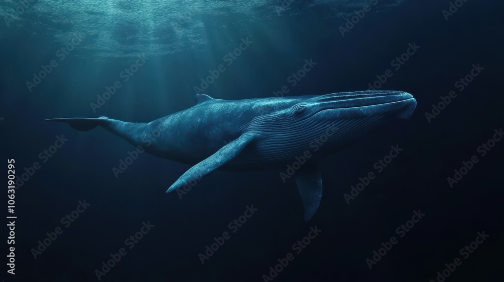 Fototapeta premium blue whale swims alone in the deep ocean