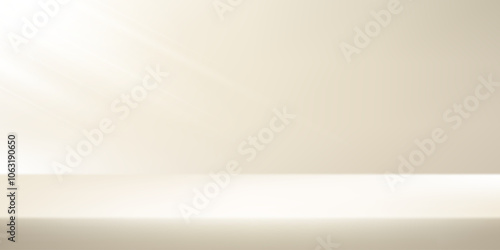 Empty Beige studio background. Abstract gradient beige and white. wall room with lights. Space for selling products on the website. Background vector 3d. Vector illustration.