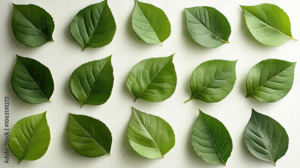 Geometric leaves arranged in a square pattern, white background contrasting with green creates a modern pattern. Geometric leaves arranged in a square pattern, white background contrasting with green creates a modern pattern.