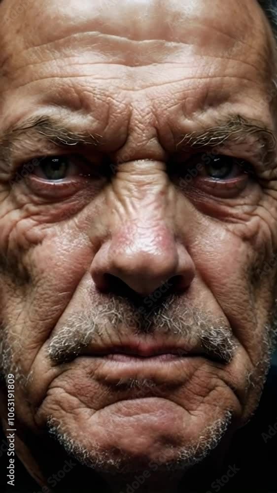 Close Up Portrait of Angry Man with Intense Expression, capturing raw emotion and aging. Close Up Portrait of Angry Man with Intense Expression, capturing raw emotion and aging.