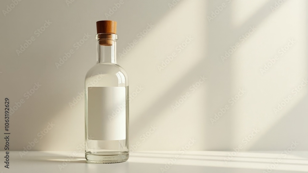 Stylish Glass Bottle with White Label and Natural Cork Stylish Glass Bottle with White Label and Natural Cork