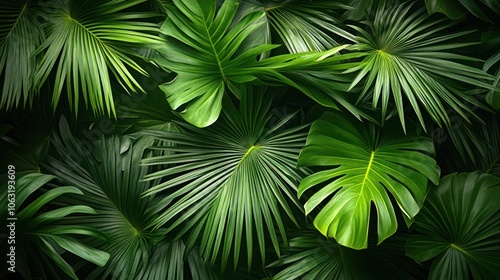 Large palm leaves overlapping in parallel, creating a soft and striking pattern.