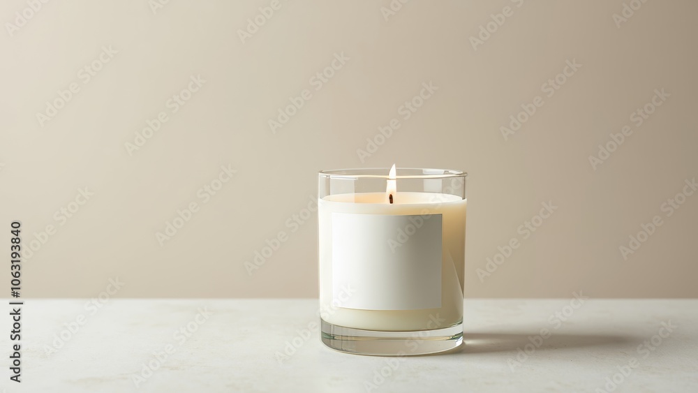 Minimalist Soy Candle in Glass Jar on Light Surface Perfect for Branding Minimalist Soy Candle in Glass Jar on Light Surface Perfect for Branding