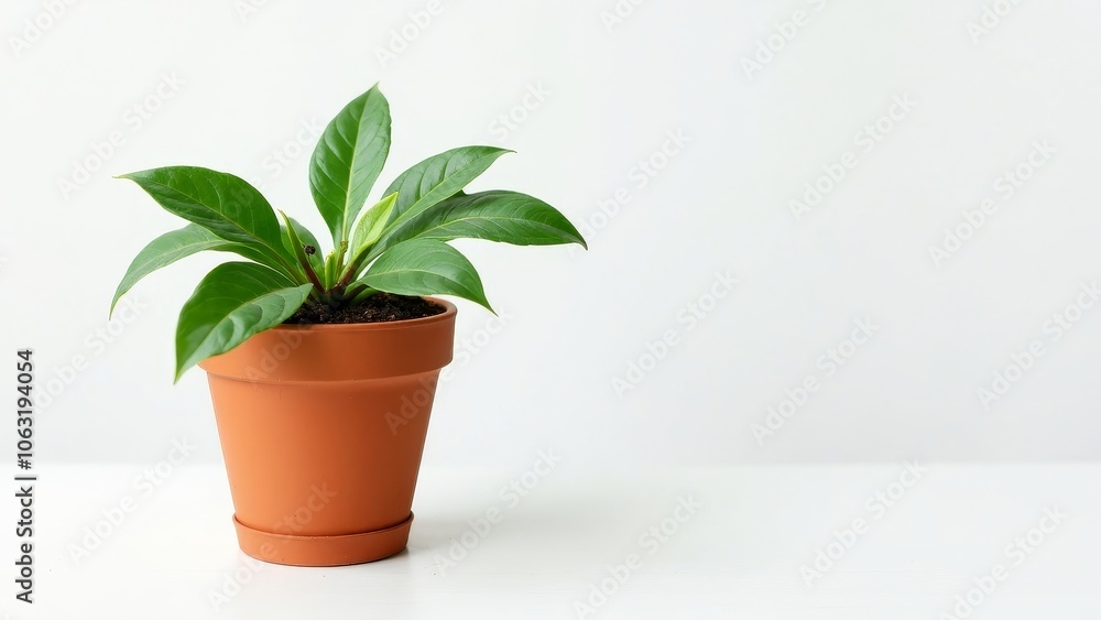 Simple and Sustainable Gardening with a Clay Flowerpot on a Pristine Surface Simple and Sustainable Gardening with a Clay Flowerpot on a Pristine Surface