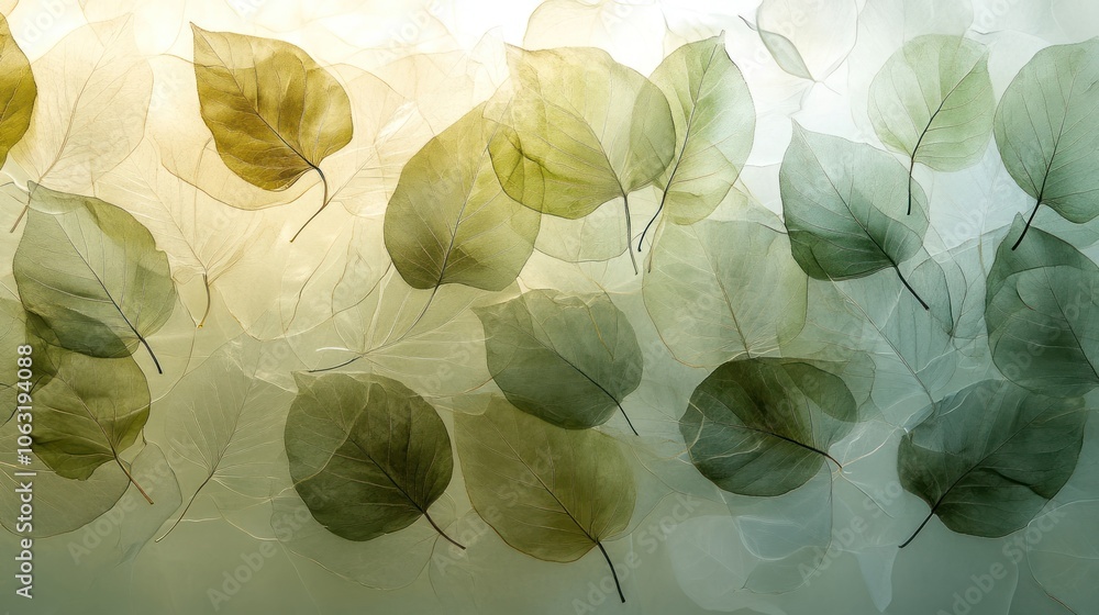 Layers of transparent leaves arranged harmoniously, providing an airy and light feel to the composition Layers of transparent leaves arranged harmoniously, providing an airy and light feel to the composition
