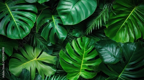 Wallpaper Mural Layered tropical leaves, such as banana leaves and ferns, create a cool and lush feeling. Torontodigital.ca