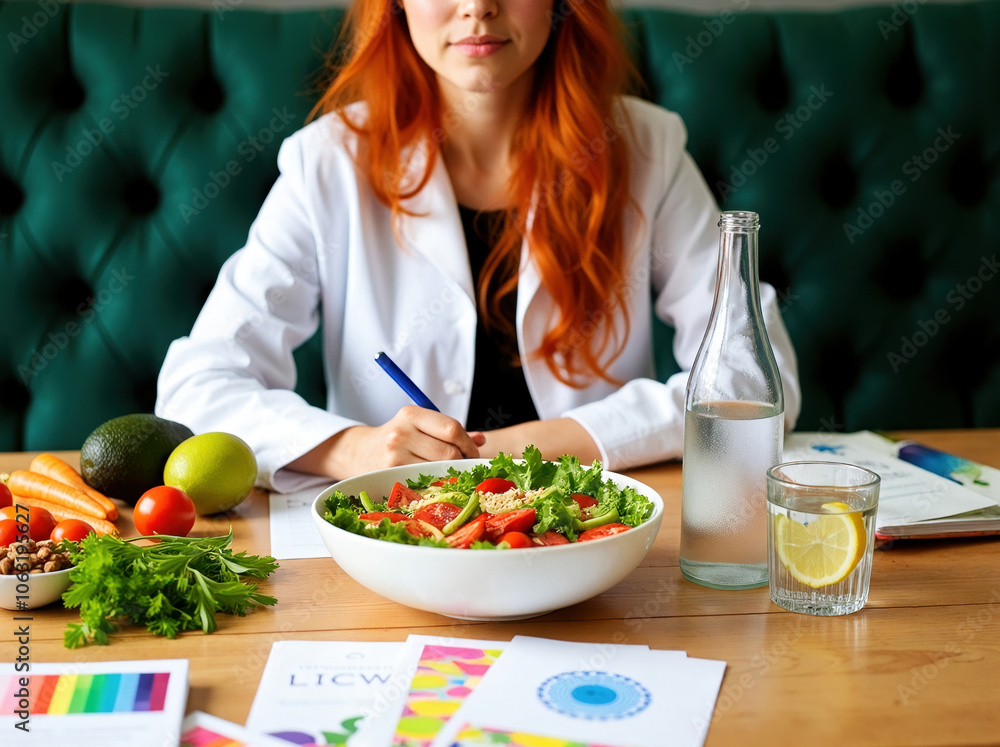 The image illustrates a nutritionist is creating a balanced diet for children, incorporating low fat and nutrient-dense choices to promote development and metabolism. The image illustrates a nutritionist is creating a balanced diet for children, incorporating low fat and nutrient-dense choices to promote development and metabolism.