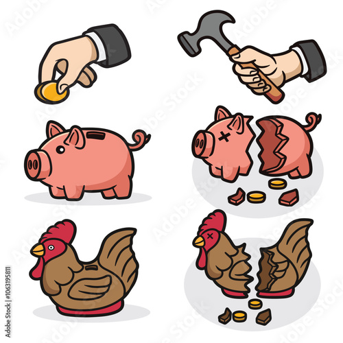 set of piggy bank good for sticker, element design, badge, icons, etc