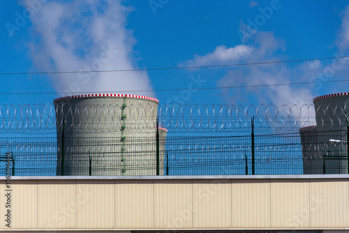 Cooling towers at nuclear power plant, energy self-sufficiency, greenhouse emission reduction and global warming concept, Dukovany, Czech Republic