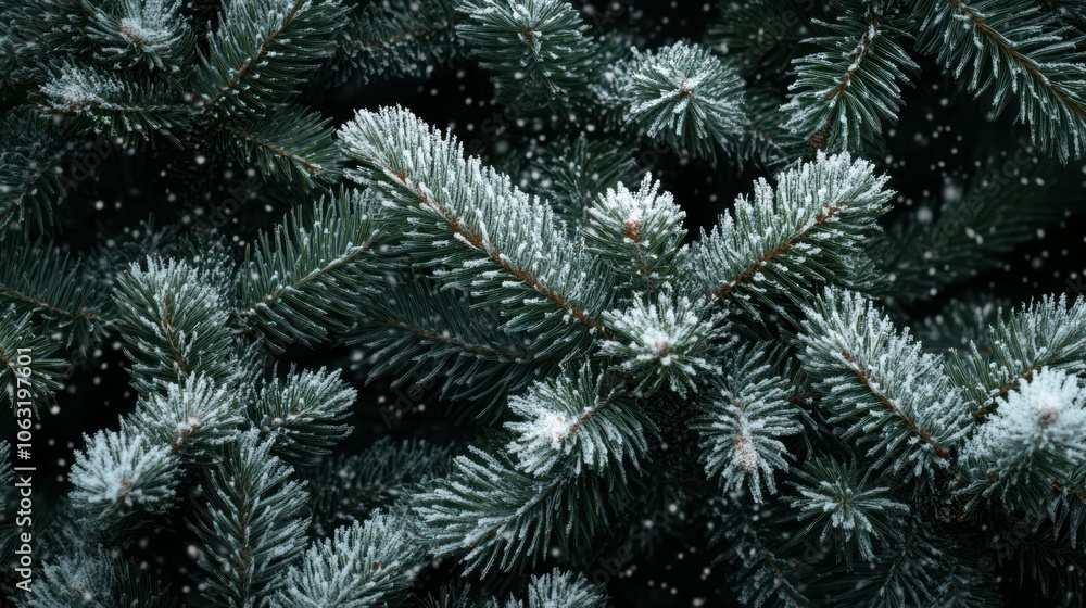 Detailed texture of Christmas tree needles with soft snow, capturing the natural beauty and festive atmosphere. 4K hyperrealistic photo. Detailed texture of Christmas tree needles with soft snow, capturing the natural beauty and festive atmosphere. 4K hyperrealistic photo.