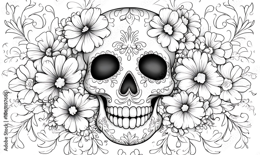 Skull Adorned with Beautiful Flowers Skull Adorned with Beautiful Flowers