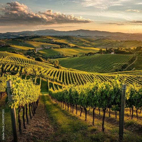 Picturesque vineyards on rolling hills 