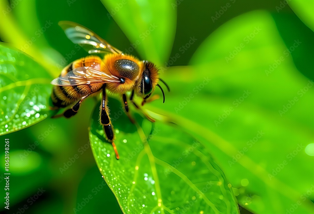 Closeup Of Bee On Leaf Closeup Of Bee On Leaf