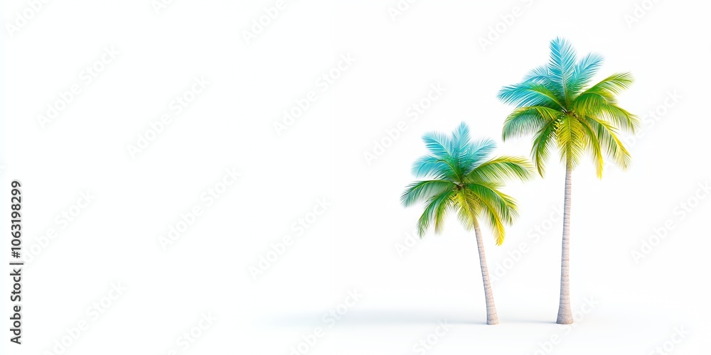 Obraz premium Two palm trees isolated on white background.