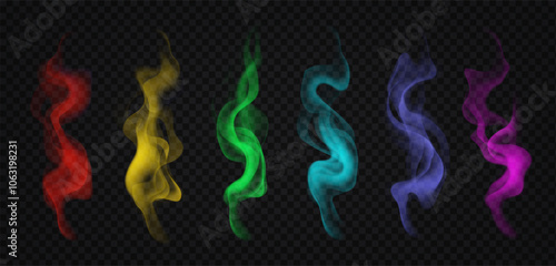 realisrealistic wisps of smoke, light transparent multicolored vapor vector illustration on isolated background