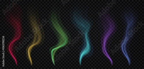 realisrealistic wisps of smoke, light transparent multicolored vapor vector illustration on isolated background