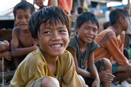 Unidentified Burmese children at the local market. 68 per cent of Myanma people belong to Bamar ethnic group photo