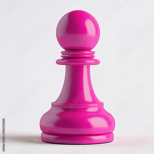 A fusia pink wooden chess pawn on a white background.  photo