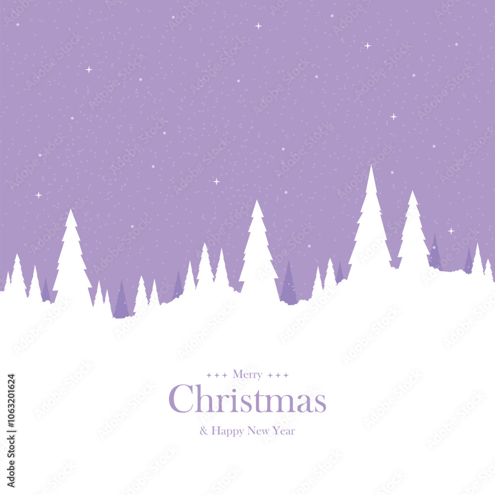 Obraz premium Merry Christmas winter landscape scene with trees and falling snow background, Holiday Christmas Background