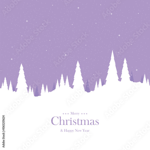 Merry Christmas winter landscape scene with trees and falling snow background, Holiday Christmas Background