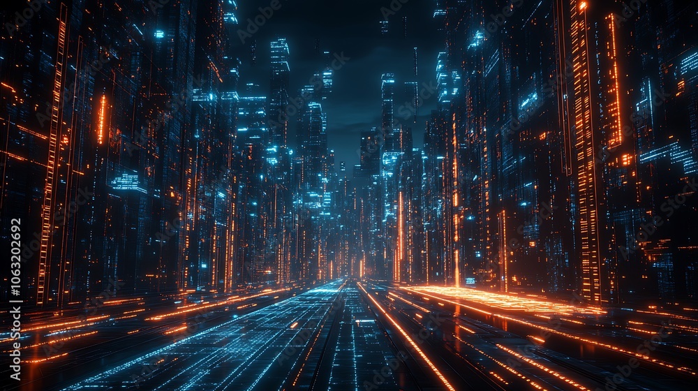 Digital cityscape with glowing lines and data background, Digital cityscape hologram background Digital cityscape with glowing lines and data background, Digital cityscape hologram background