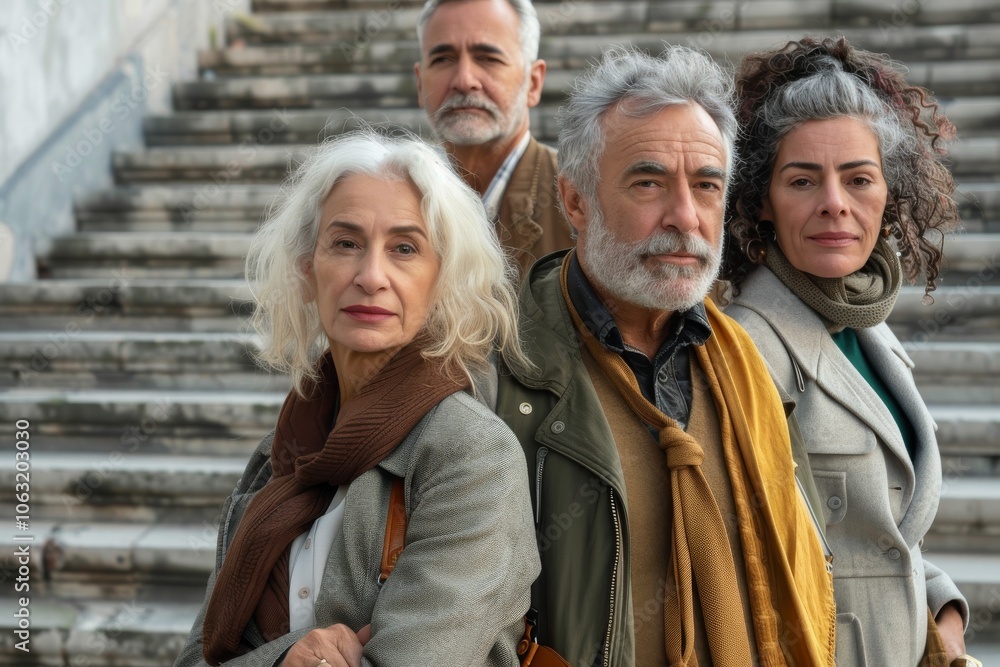 Portrait of a group of senior people in the city. Selective focus. Portrait of a group of senior people in the city. Selective focus.